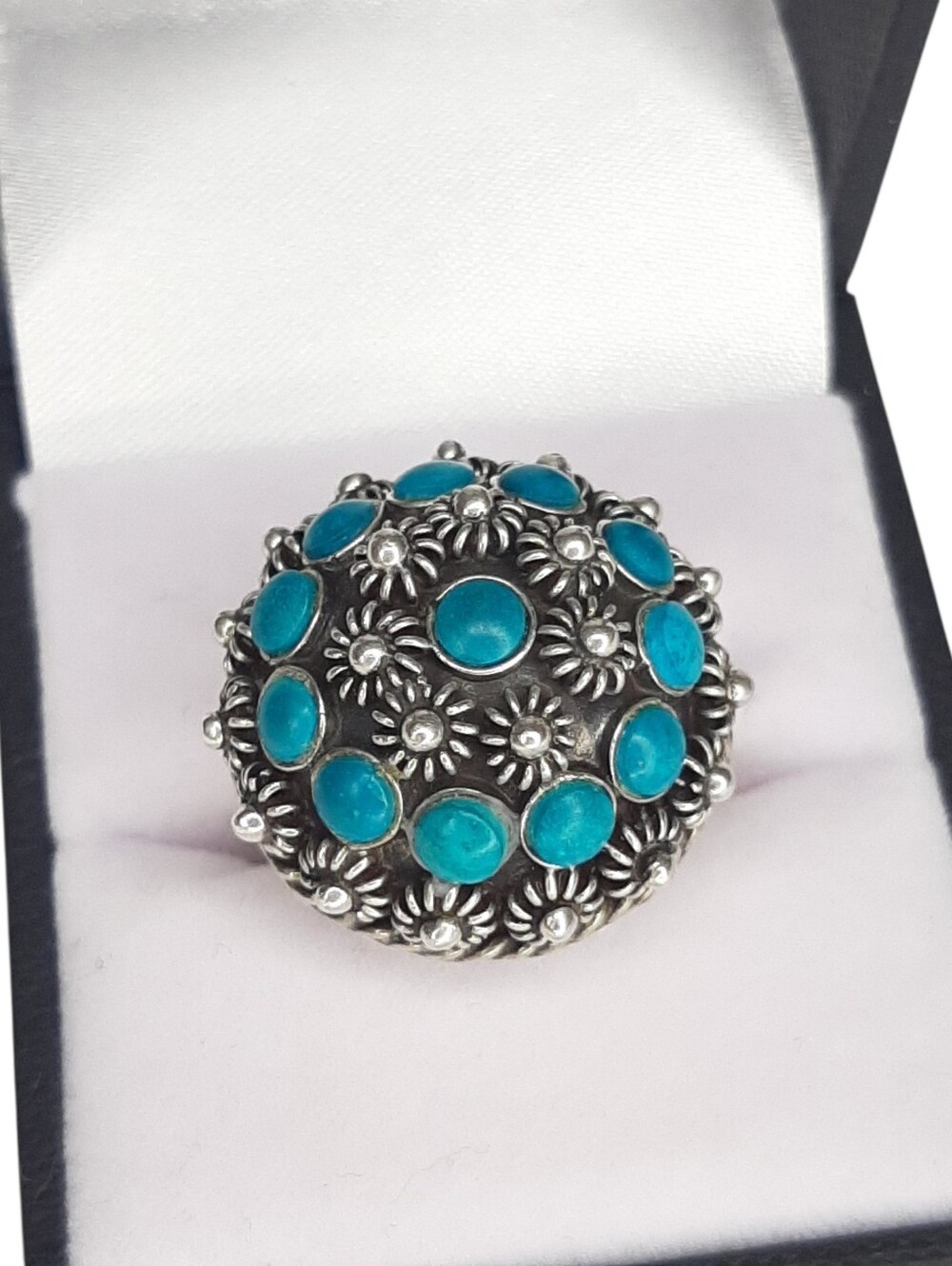 Vintage Taxco 925 Sterling Silver Ring with Turquoise Mexico Stamped Adjustable